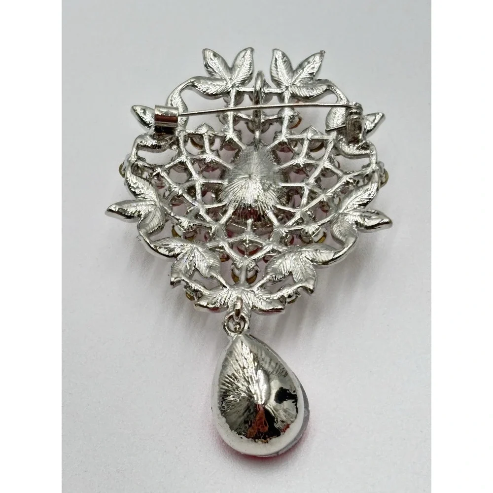 Vintage Style Rhinestone Brooch‎ Pendant Pink Teardrop AB Crystal Floral